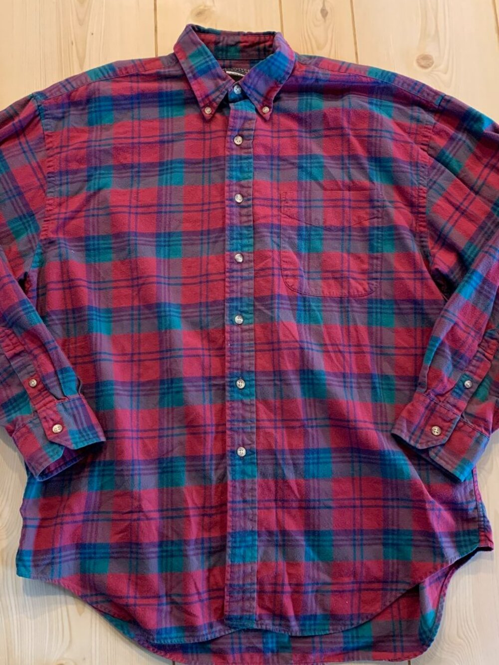 Vintage Y2K Deep River Trading Company Flannel Red Blue Button Down Shirt Size L